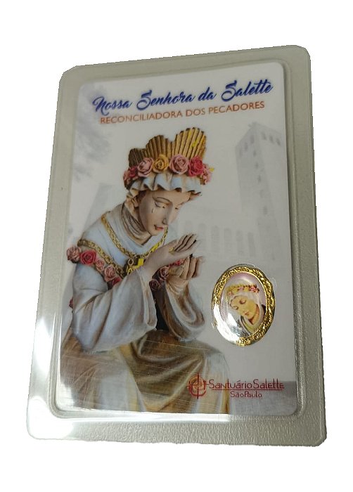 Cartão Plastificado Santuário SP com Medalha e oração Nsra Salette