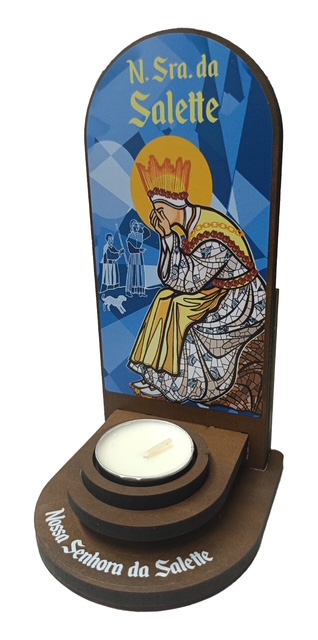 Porta Vela em mdf c/ espaço para intenções com foto Nsra Salette em vitral