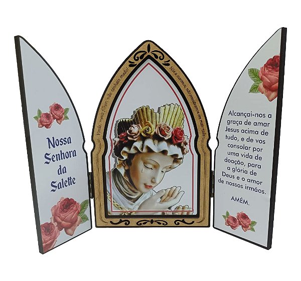 Capela c/ portas mdf cor tabaco com foto Nsra Salette fundo Branco