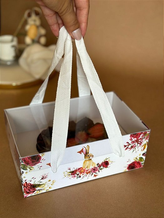 Caixa com alça para ovo de Páscoa - Linha Bunny elegante clean (20 unidades)