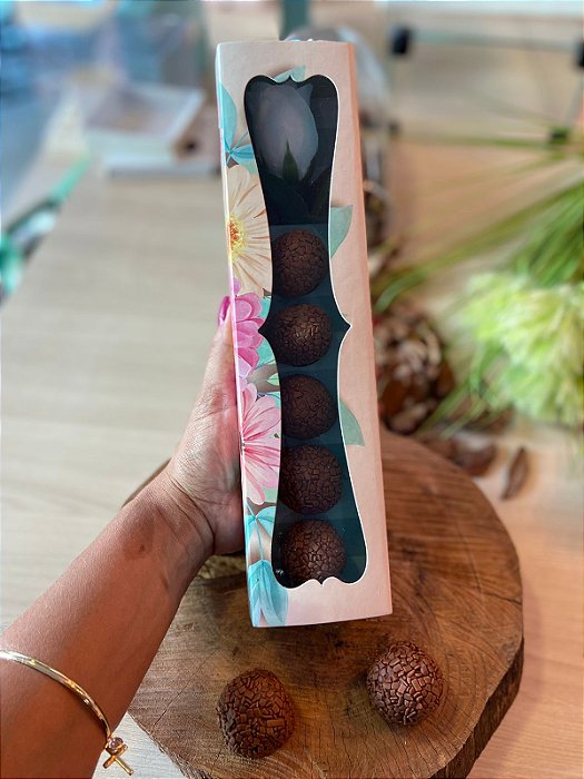 Caixa para Flor e 5 doces - Verde floral (20 unidades)