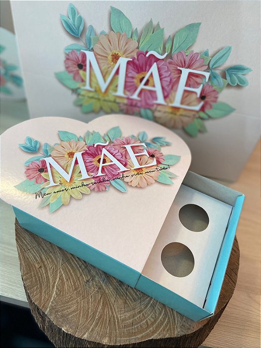 Caixa Coração para 4 Doces - mães verde floral (20 unidades)