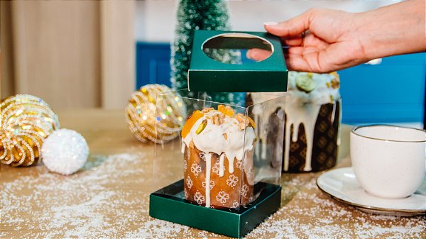 Caixa para Mini Panetone Verde lisa (20 unidades)