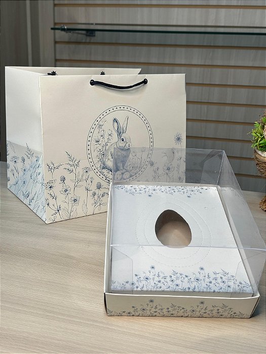 Kit sacola + caixa para 1 ovo de Páscoa - Coleção Blue (20 unidades)