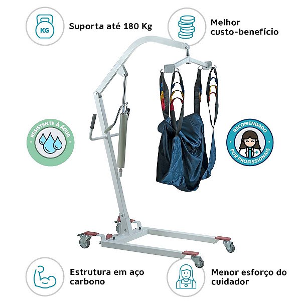 Guincho para Elevação Manual de Acamados D5000 – Dellamed - Suporte: 180 kg