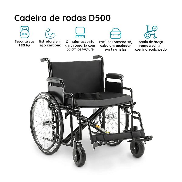 Cadeira de Rodas Dobrável Para Obeso 180 Kg D500 - Dellamed