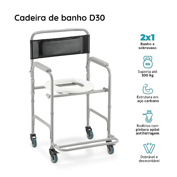 Cadeira de Banho Higiênica Dobrável até 100 Kg D30 Dellamed