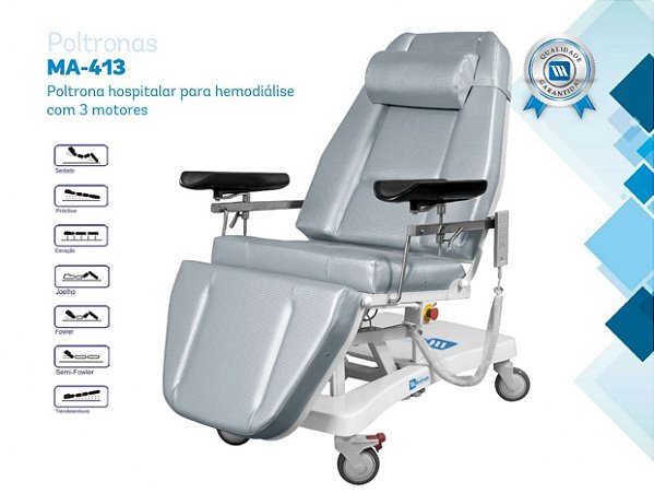 Poltrona hospitalar para hemodiálise com 3 motores - até 250 kilos - Móveis Andrade