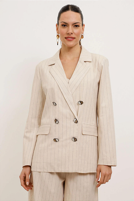 Blazer Linho Risca de Giz Natural - Mamô