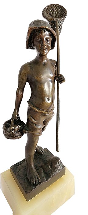 Giovanni de Martino #Escultura em Bronze  Menino pescador Peça Vintage  -Art Déco - 19cm