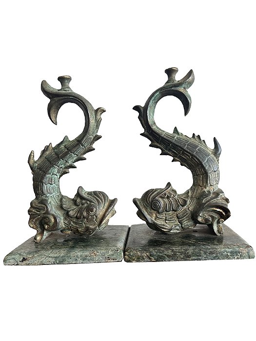 Peixe mitológico - escultura em bronze - 26x14cm (fora a base)