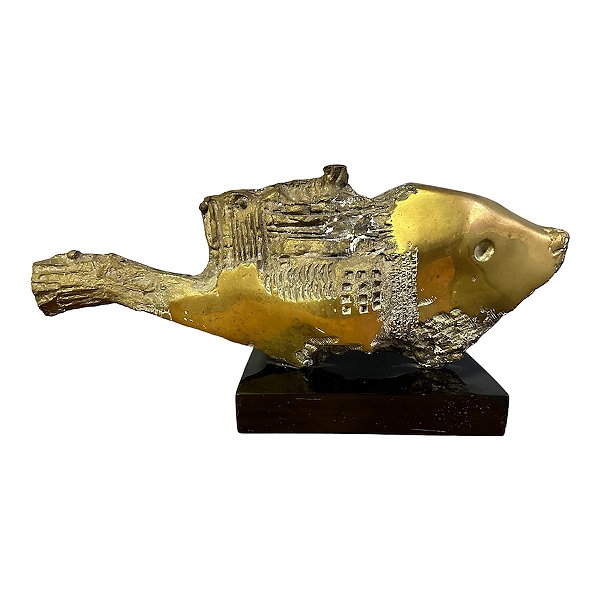 Mario Agostinelli - Peixe -  Escultura grande em bronze 25x58x14cm C/base Jv9