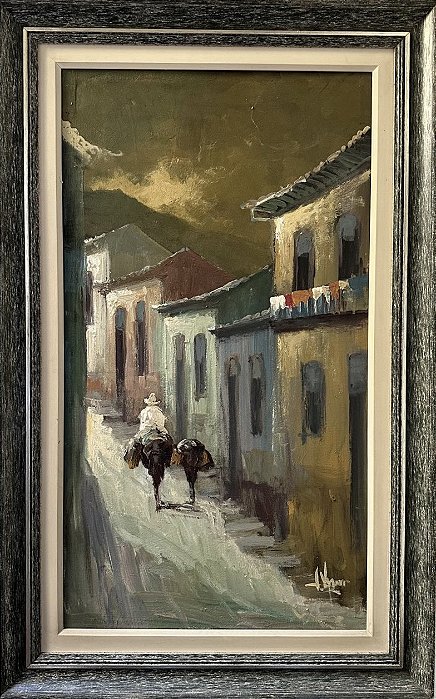 J. Volponi, quadro assinado, óleo sobre tela, 90x50cm medidas internas jv9