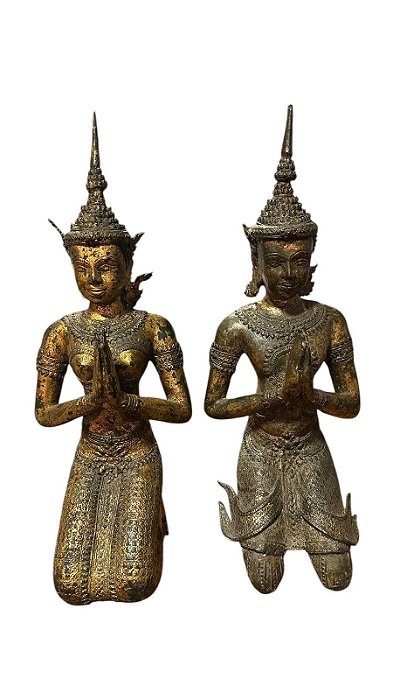 Escultura em bronze budista Tailandesa 47x19x14cm