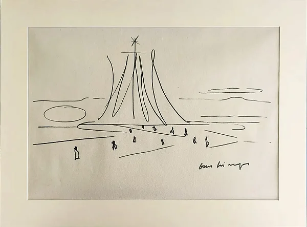 Oscar Niemeyer, Desenho Papel 47x32,5cm Medida Interna B8