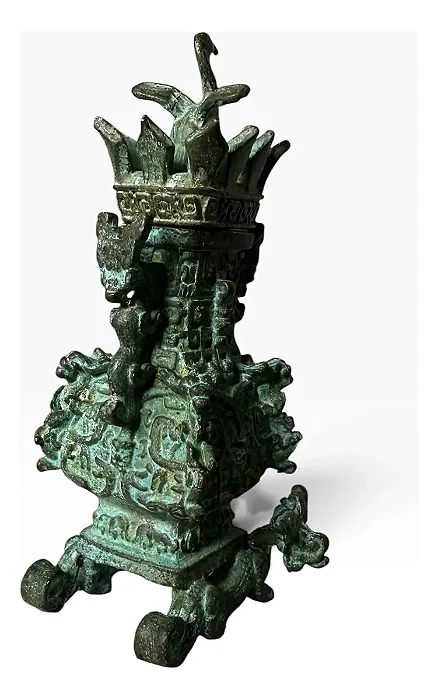 Lotus And Crane, Escultura Em Bronze, 10x5cm Jvs7