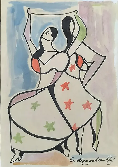 E. Di Cavalcanti, Técnica Mista Sobre Papel, Mede 15cm X22cm