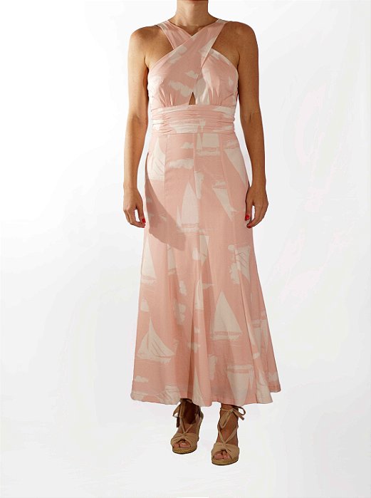 Vestido Litt Longo Rosa Claro Estampa