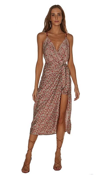 Vestido/Saída de Praia VIX Flor Vermelha Pedras