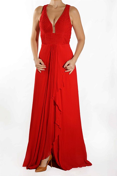 Vestido Longo Victor Dzenk Vermelho