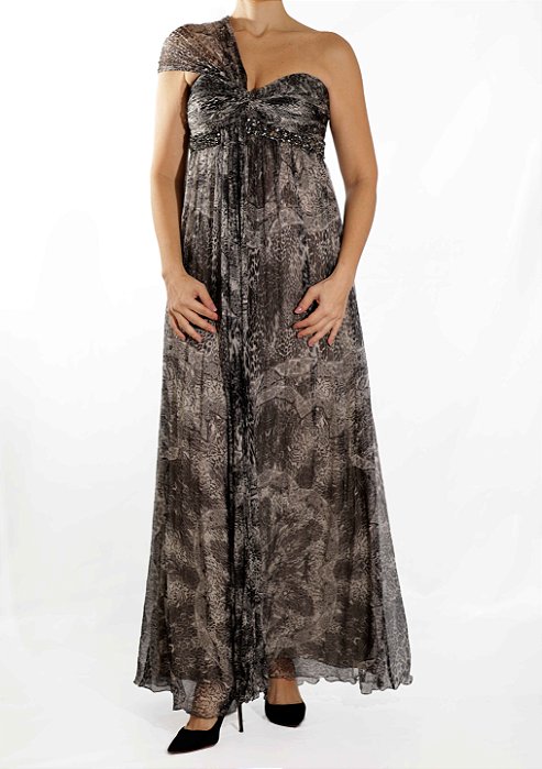 Vestido Longo Carlos Miele Estampa Cinza Seda