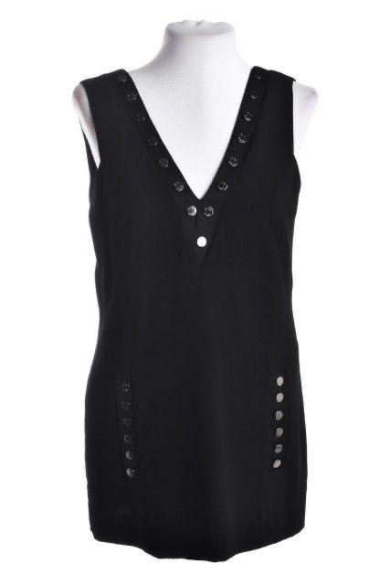 Vestido Curto Le Lis Blanc Preto Sem Mangas Detalhes Tachas