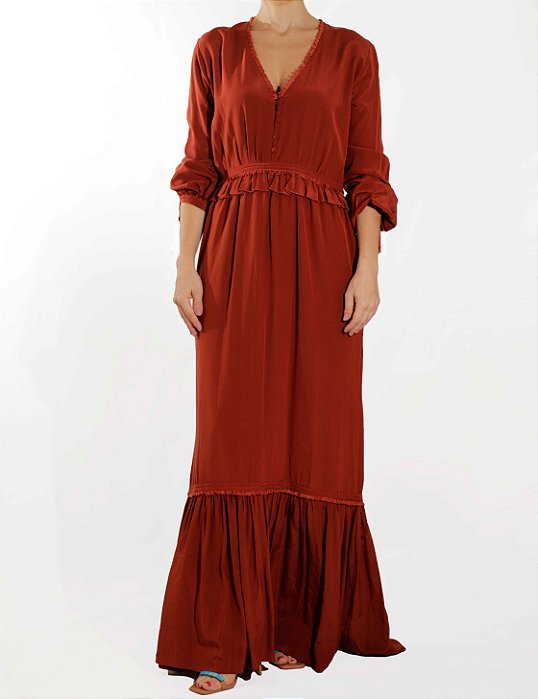 Vestido Longo Mixed Terracota em Seda