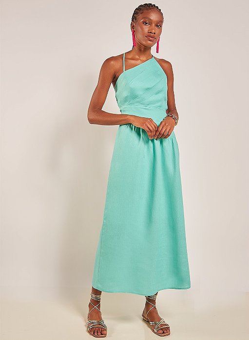 Vestido Le Lis Blanc Modelo Kimberly Linho Verde Tiffany