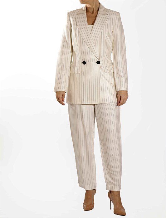 Conjunto Massimo Dutti Blazer + Calça Offwhite Risca de Giz