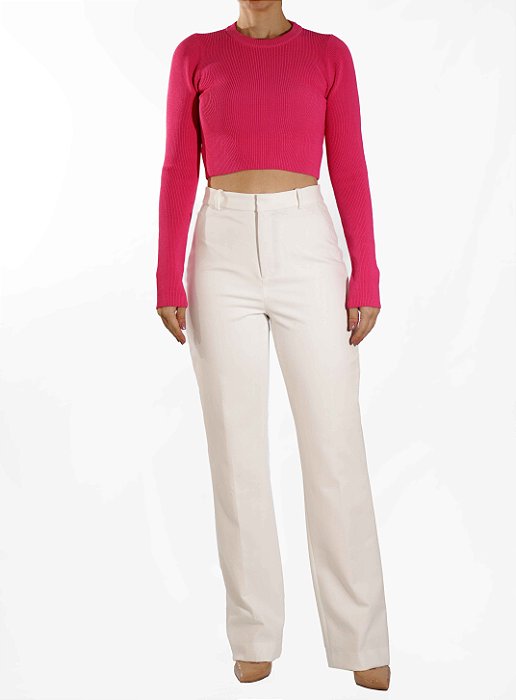 Blusa Zara Rosa Curta Manga Comprida Ribana