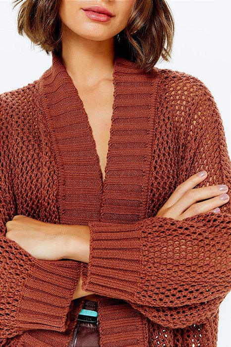 Conjunto Cardigan + Top NV Marrom Canela Tricot