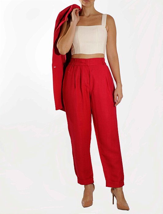 Calça Massimo Dutti Social Elástico Rosa Linho