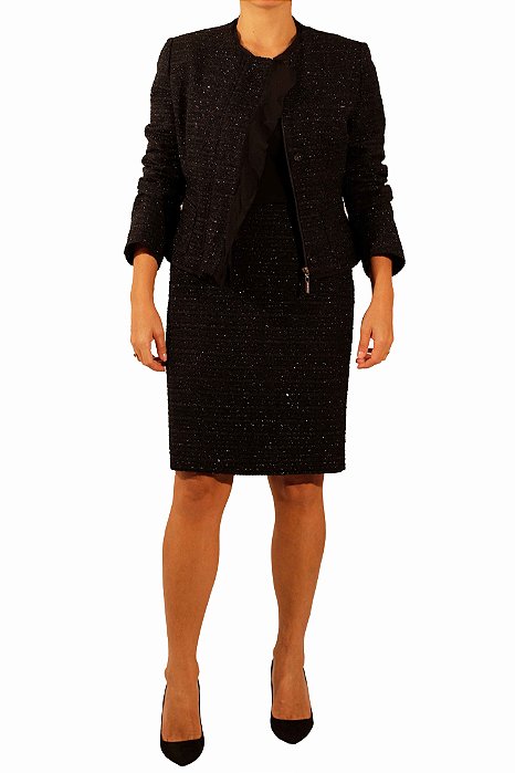 Conjunto Le Lis Blanc Casaqueto + Saia Linha Preto Brilho