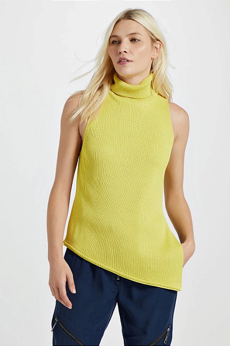 Blusa Animale Amarela Gola Alta