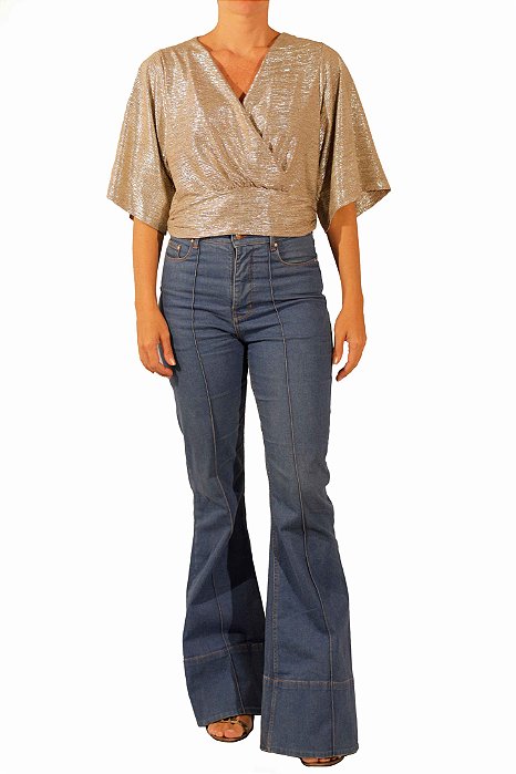 Blusa Le Lis Blanc Transpassada Cinza Metalizada