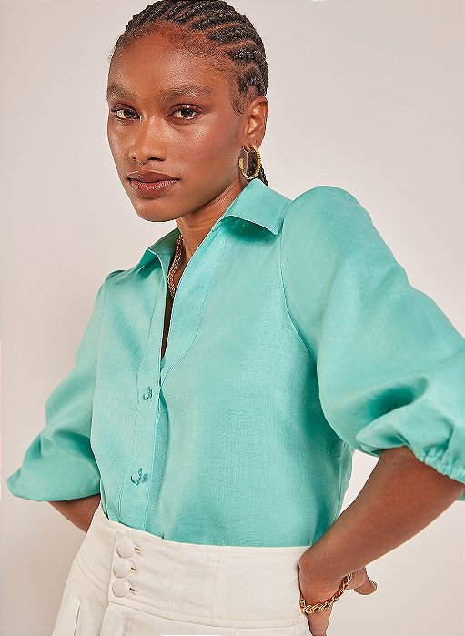 Camisa Le Lis Blanc Linho Verde Água