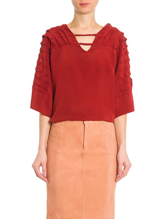 Blusa Mixed Terracota Detalhes Ombros
