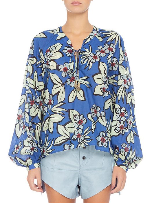 Blusa Animale Azul e Amarela Estampada