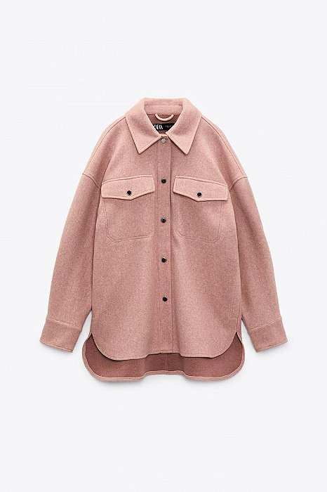 Camisa Zara Rosa Lã Botões Prata