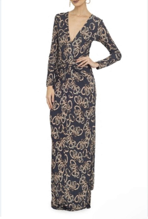 Vestido Longo Animale Preto Estampa Correntes