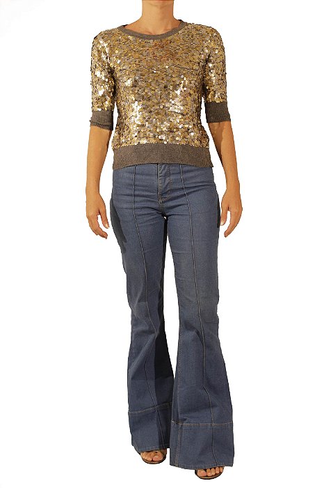 Blusa A.Brand Cinza com Paetês Dourados