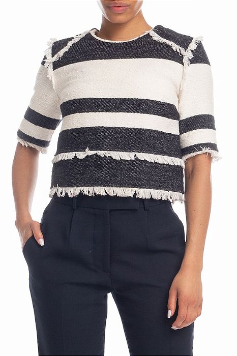 Blusa NK Preta e Branca Listrada Boucle
