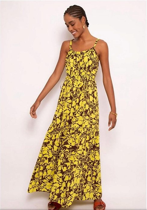 Vestido Longo Andrea Marques Amarelo Estampa