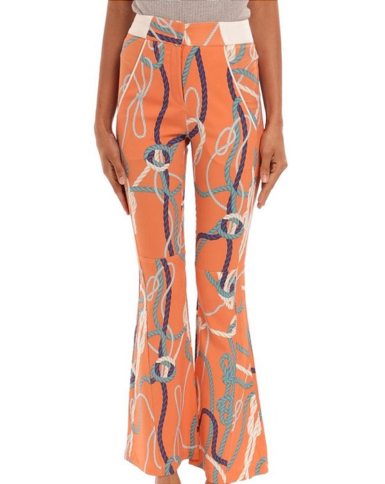 Calça Animale Laranja Estampa Cordas Seda