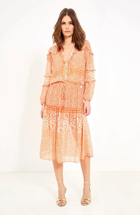 Conjunto Ateen Saia + Blusa Laranja de Seda