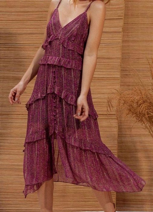 Vestido Ateen Roxo Fios Dourados