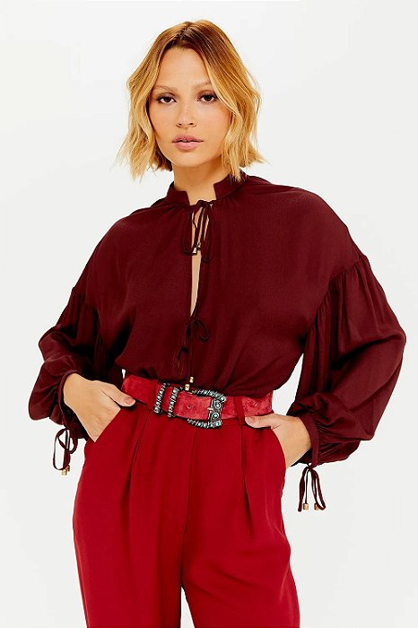 Blusa NV Modelo Vivian Marrom Seda