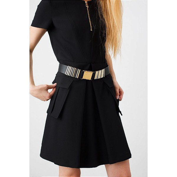 Vestido Versace Preto Rodado com Cinto