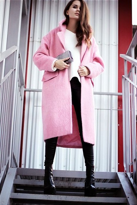 Sobretudo Zara Rosa Chiclete Lã