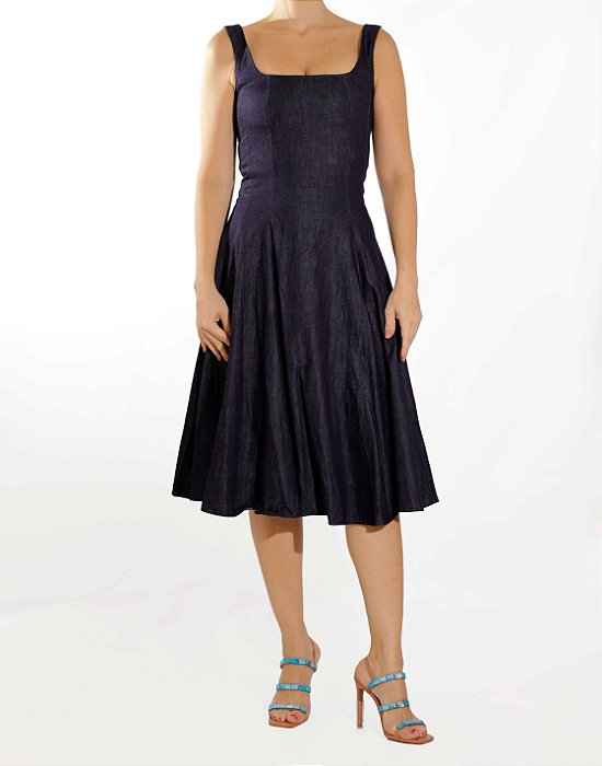 Vestido Sacada Azul Jeans Rodado